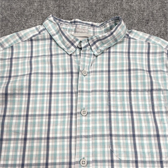 Columbia Shirt Mens Size Large Short Sleeve Button Front Blue Green Plaid - Picture 3 of 8